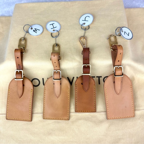 Louis Vuitton Vachetta Leather Luggage Name Tags bag charm keychain light patina - Picture 3 of 7